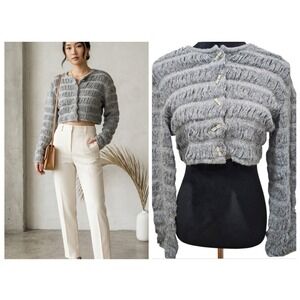 Marina Spadafora Cardigan Womens Grey Alpaca Wool Silk Cropped Italy  Clean Girl